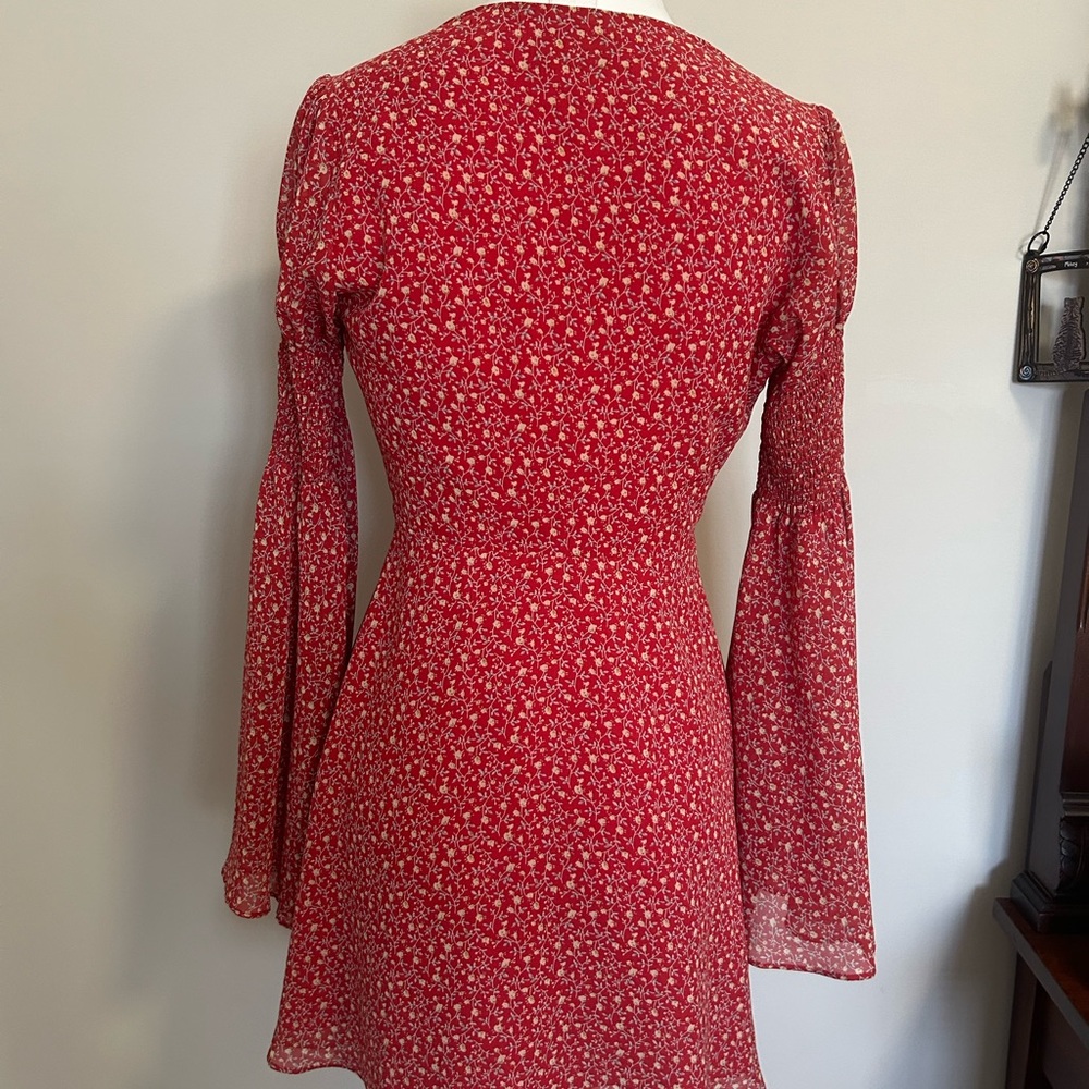 Vici Red Floral Tie-Front Long Sleeve Dress - Picture 6 of 13
